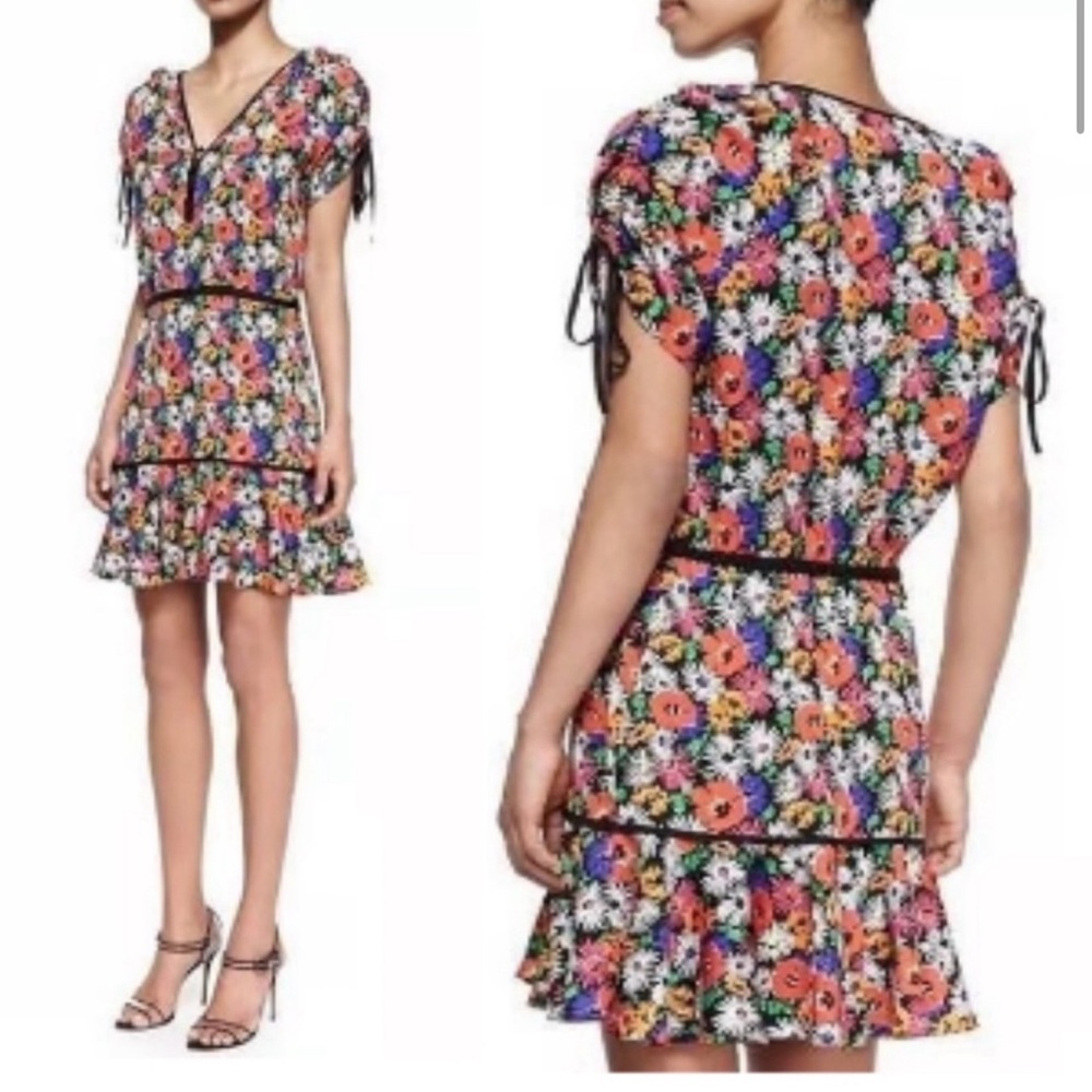 VERONICA BEARD Above The Knee Length Floral Short Sleeve Silk Dress Size 6